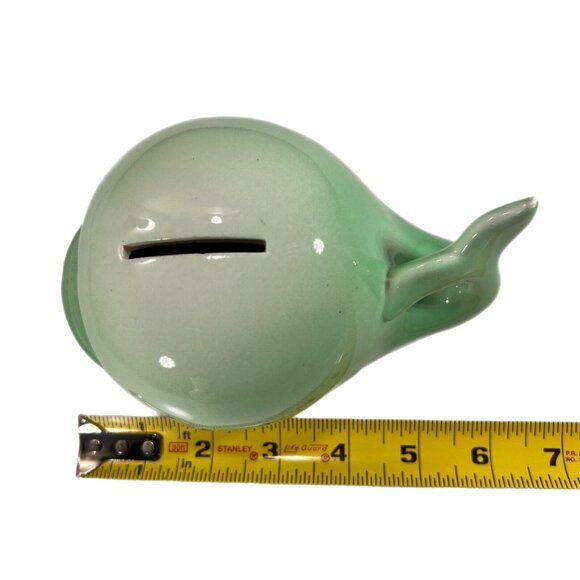 Ceramic Pottery Green Whale Coin Savings Bank with Plug Eyelashes Taiwan HTF - Picture 10 of 12